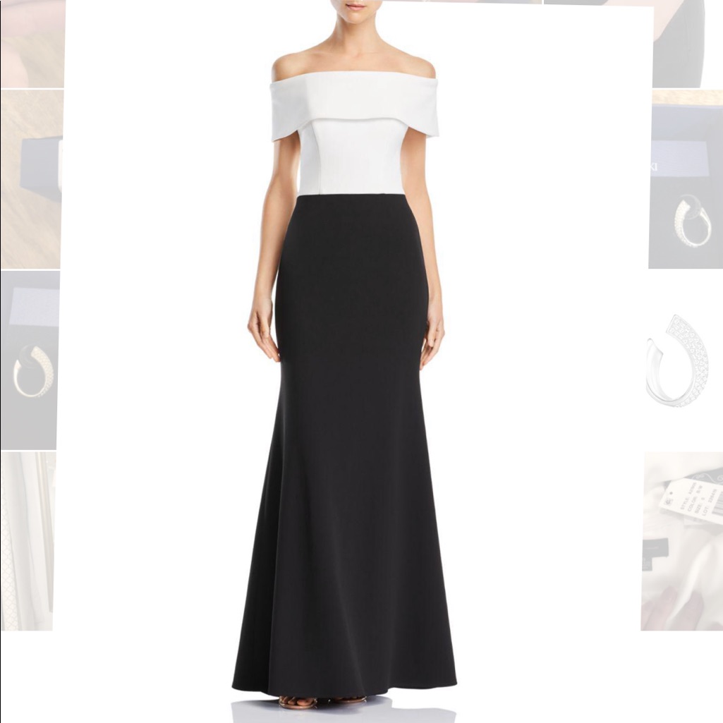 Aqua Color Block Off The Shoulder Gown